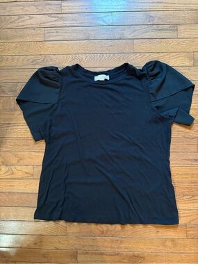 Michael Kors Black Knit‎ Top 1X Women's Puff Chiffon Flutter Sleeve Blouse